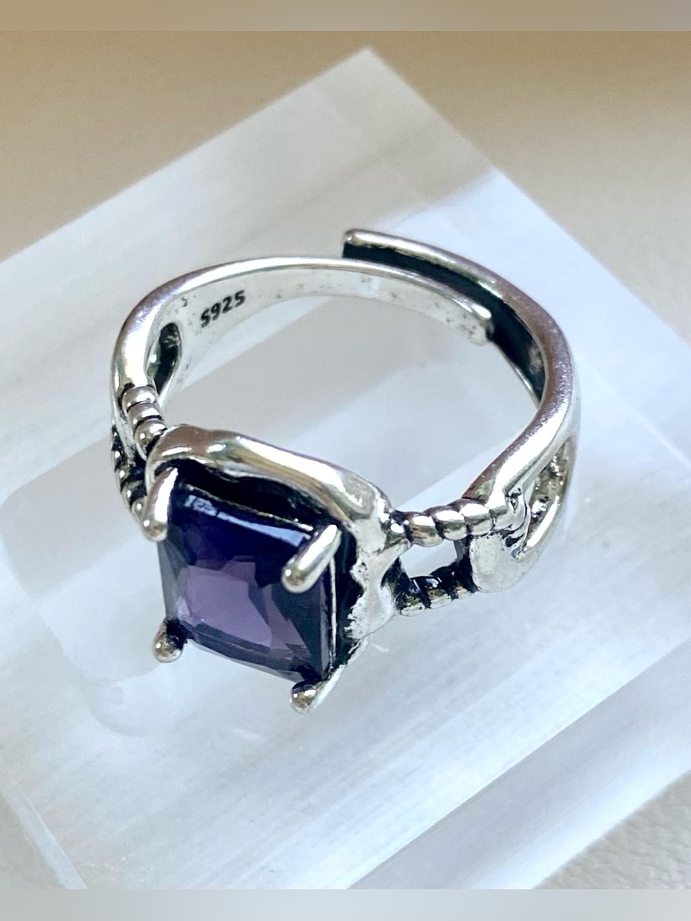 Sterling Silver Amethyst-Style Purple Statement Ring - Picture 3 of 4
